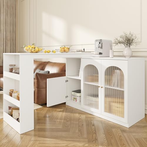Aunvla Um 360° drehbarer Bartisch (Hauptkörper 120 x 40 x 97 cm), moderner und einfacher weißer rotierender ESS- und Barschrank, multifunktionaler Aufbewahrungsschrank mit Glastür von Aunvla