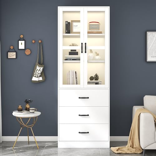 Aunvla Weiße Vitrine 200 cm hoch, Standvitrine mit 3 Schubladen und 2 beweglichen Trennwänden, 2 Glastüren, LED-Beleuchtung - eine stilvolle Ergänzung für Ihre Sammlung! Aunvla Weiße Vitrine 200 cm hoch, Standvitrine mit 3 Schubladen und 2 beweglichen Trennwänden, 2 Glastüren, LED-Beleuchtung - eine stilvolle Ergänzung für Ihre Sammlung! von Aunvla