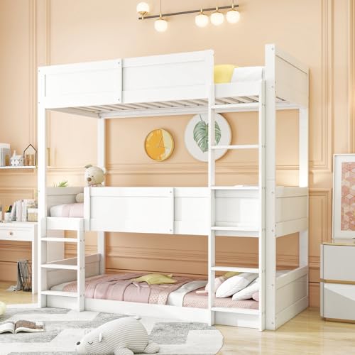 Dreibettzimmerbett 90 * 200 cm, Massivholzlatten, Hochbett, hohes Zaundesign, Kinderbett, Holzbett, weiß Dreibettzimmerbett 90 * 200 cm, Massivholzlatten, Hochbett, hohes Zaundesign, Kinderbett, Holzbett, weiß von Aunvla