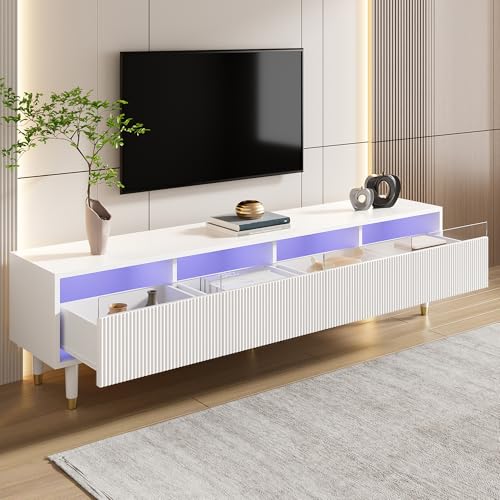 Moderner weißer TV-Schrank 178 cm – Minimalistisches Design, große Aufbewahrung, 4 Schubladen, MDF & Acryl, ideal für Wohnzimmer – stabil, stilvoll & vielseitig einsetzbar von Aunvla