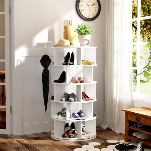 Schuhregal, drehbarer Winkel, weiß rund, 5 Ebenen, Höhe 115 cm, Breite 60 cm Schuhregal, drehbarer Winkel, weiß rund, 5 Ebenen, Höhe 115 cm, Breite 60 cm von Aunvla