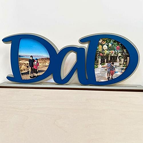 Aunye Dad Bilderrahmen,Dad Photo Holder Father's Day Gift,Papa Brief Holz Bilderrahmen Holz Desktop Ornament für den Vatertag (Blau) von Aunye