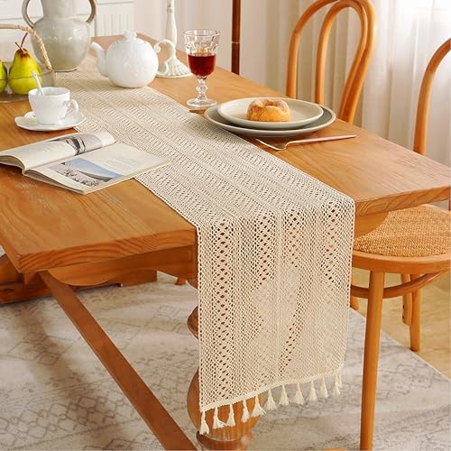 Auped 30 cm x 180 cm Boho Table Runner, Fringe Table Runner, Table Runner for Bohemian Rustic Wedding, Bridal Shower, Farmhouse, Dining Table, Linen, Decorative (B) von Auped