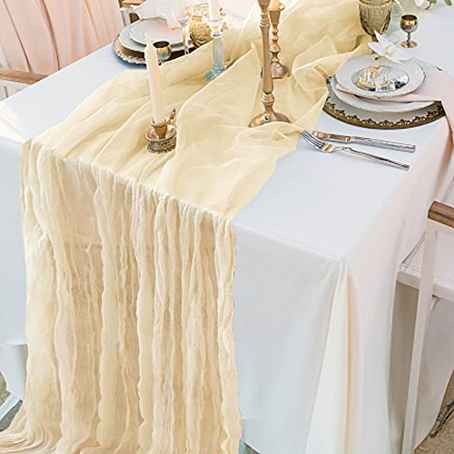 Auped Chiffon Tischläufer ,90 cm x 4m Boho Tischläufer für Hochzeitsempfang, Brautdusche, Geburtstagsfeier, Tischdekoration Hochzeitsdekoration Innen- und Außenbereich (Beige) von Auped