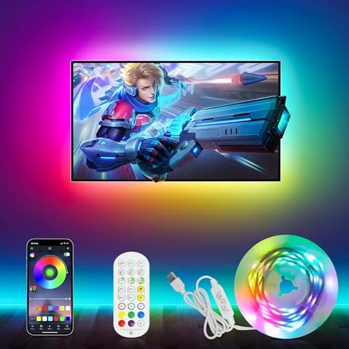 Auplf LED TV Hintergrundbeleuchtung RGBIC Led Strip 3M für 40-75 Zoll TV und PC,USB-Betrieb,Musik Sync,DIY Led Fernseher Beleuchtung mit App-Steuerung und 2.4G RF-Fernbedienung von Auplf