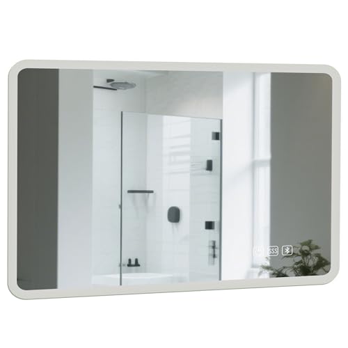 AuraCraft Badspiegel mit Beleuchtung LED-Spiegel 3 Lichtfarben smart Mirror Berührungsschalter Anti-Fog Badezimmerspiegel mit Licht Bluetooth-fähig (100x70x3.3CM) von AuraCraft