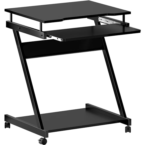AuraCraft Computertisch mit Rollen, Z-förmiger Schreibtisch, PC-Tisch, Computertisch mit 4 Rädern, PC-Tisch einfachere Installation für kleine Räume, Home Office (Schwarz, 60X48X73CM) von AuraCraft