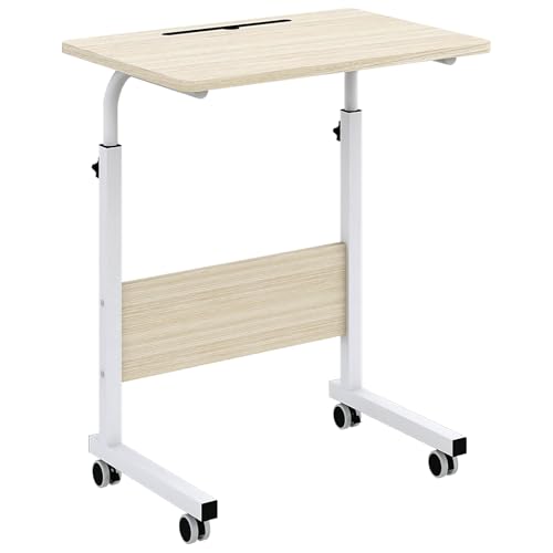 AuraCraft Laptoptisch Mit Rollen,Nut,Höhenverstellbarer 71-90cm,Schreibtisch klein,Computertisch PC Tisch,Laptopständer,Mobiler Beistelltisch Pflegetisch,Für Bett und Sofa (Ahorn-Weiß, 60 * 40CM) von AuraCraft