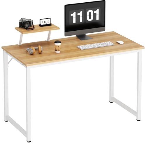 Schreibtisch mit Ablagefach Computertisch Kleiner Schreibtisch büro Tisch geeignet für Büro oder Arbeitszimmer Computertisch aus Holz und Metall (Eiche weiß, 100x50CM) von AuraCraft