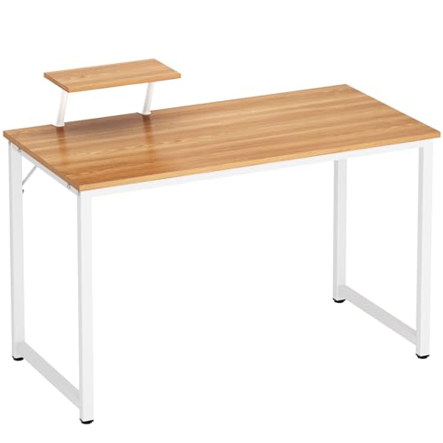 Schreibtisch mit Ablagefach Computertisch Kleiner Schreibtisch büro Tisch geeignet für Büro oder Arbeitszimmer Computertisch aus Holz und Metall (Oak Weiß, 100x50CM) von AuraCraft