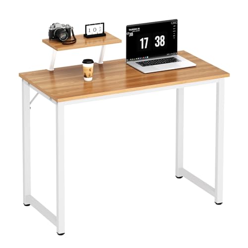 Schreibtisch mit Ablagefach Computertisch Kleiner Schreibtisch büro Tisch geeignet für Büro oder Arbeitszimmer Computertisch aus Holz und Metall (Oak Weiß, 80x40CM) von AuraCraft