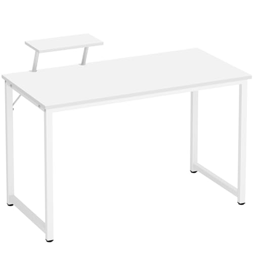 Schreibtisch mit Ablagefach Computertisch Kleiner Schreibtisch büro Tisch geeignet für Büro oder Arbeitszimmer Computertisch aus Holz und Metall (Weiß, 100x50CM) von AuraCraft