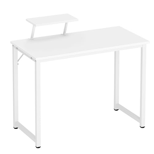 Schreibtisch mit Ablagefach Computertisch Kleiner Schreibtisch büro Tisch geeignet für Büro oder Arbeitszimmer Computertisch aus Holz und Metall (Weiß, 80x40CM) von AuraCraft