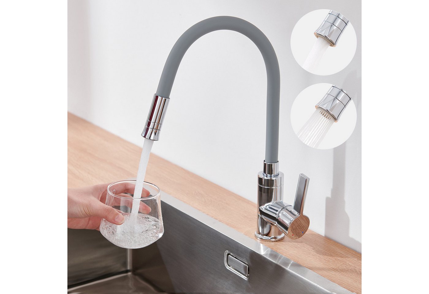 AuraLum pro Küchenarmatur Wasserhahn Hochdruck Armatur mit Flexibler Auslauf Spültischarmatur mit 2 Strahlarten,360° Drehbar Armatur von AuraLum pro