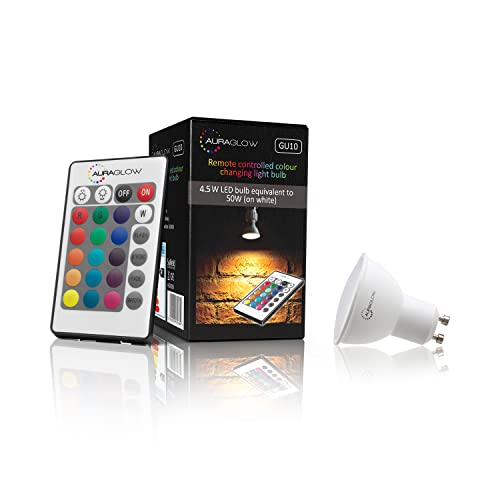 AURAGLOW LED-Leuchtmittel, 6 W, Fernbedienung, Farbwechsel, dimmbar, GU10, 50 W, EQV, Warmweiß – 3. Generation von Auraglow