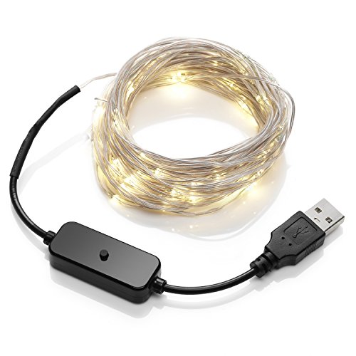 Auraglow 10m USB Unsichtbares Kabel Drinnen/Draußen Wasserfest 100 Mikro LED Weihnachtsbeleuchtung – Warmes Weis von Auraglow