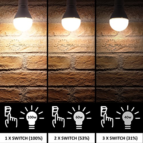 Auraglow 3 Stufenschalter LED Birne Dimmbar ohne Dimmer 14W, 100W EQV - Warmweiß 3000K - E27 von Auraglow