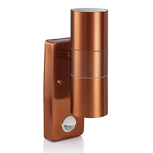 Auraglow Kupfer Rostfreier Stahl Zweiweg Wandleuchte mit PIR Detektor - 2 x LED Glühbirne (Kaltes Weiß) 7W Inbegriffen von Auraglow
