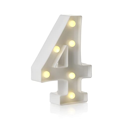 Auraglow LED-Alphabet-Buchstaben und Zahlen-Licht, Dekorationen, Lampe für Zuhause, Geburtstagsparty, Veranstaltung, Nachtlichter, batteriebetriebene mit 4 Stunden Timer (4) von Auraglow