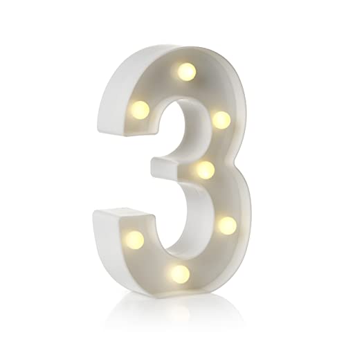 Auraglow LED Alphabet Buchstaben & Zahlen Licht Zeichen Dekorationen, Lampe für Zuhause Geburtstag Party Event, Nachtlichter, batteriebetriebene Buchstaben und Zahlen mit 4-Stunden-Timer (3) von Auraglow