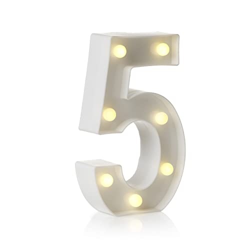 Auraglow LED Alphabet Buchstaben & Zahlen Licht Zeichen Dekorationen, Lampe für Zuhause Geburtstag Party Event, Nachtlichter, batteriebetriebene Buchstaben und Zahlen mit 4-Stunden-Timer (5) von Auraglow