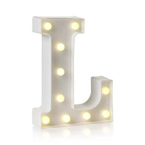 Auraglow LED Alphabet Buchstaben & Zahlen Licht Zeichen Dekorationen, Lampe für Zuhause Geburtstag Party Event, Nachtlichter, batteriebetriebene Buchstaben und Zahlen mit Vier-Stunden-Timer (L) von Auraglow