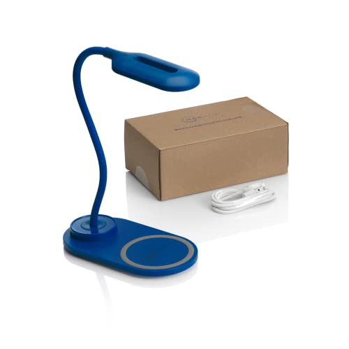 Auraglow LED-Schreibtischlampe mit flexiblem Hals, mit 3 Farbmodi und 10 W kabellosem Qi-Schnellladegerät für Smartphones, Blau, 1 Packung von Auraglow