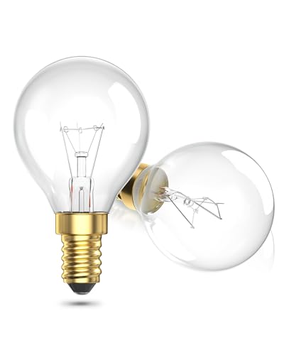 Aurahome Backofenlampe E14 300 Grad, 42W Backofen E14 Hitzebeständig 300 Grad Warmweiß 2700K Dimmbar Salzlampe Glühbirne E14 G45 300LM für Backofen/salzlampe/Tischlamp AC 220-240V (2 Stück von Aurahome