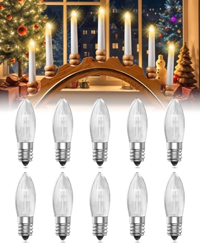 Aurahome E10 3W 23V, Lampen für Schwibbogen Ersatzbirne 23V, Lichterkette Schwibbogen Warmweiss 2800K E10 Birnen für Lichterbogen Weihnachten, Weihnachtspyramide Kerzen (10 Stück) von Aurahome