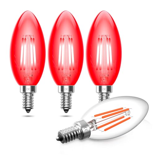 Aurahome E14 Rote Glühbirnen, 4W SES Rote Kerzenglühbirne, 40W Dekorative SES Farbige Glühbirne mit Feuerrotem Effekt für alte Edison Small Drähte(3 Pack) von Aurahome
