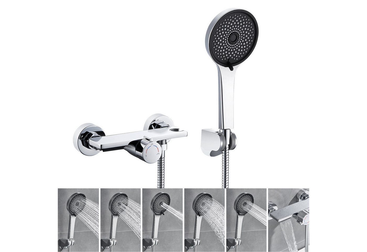Auralum Max Brausegarnitur Badewannenarmatur mit Handbrause Wasserfall Wasserhahn Badewanne, 5 Strahlart(en), Chrom Mischbatterie Duscharmatur mit 5 Funktionen von Auralum Max