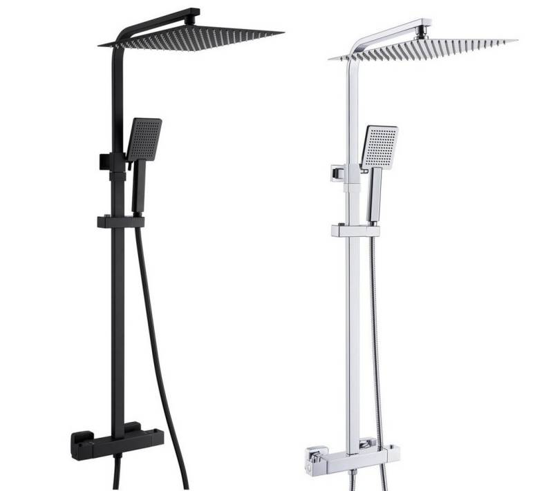 Auralum Max Brausegarnitur Thermostat-Duschsäule Duschsystem-Set Höhenverstellbar Schwarz/Chrom, Höhe 124.8 cm, 2 Strahlart(en), Thermostat-Duschset, 1 Wasserauslassmethode - Handbrause von Auralum Max