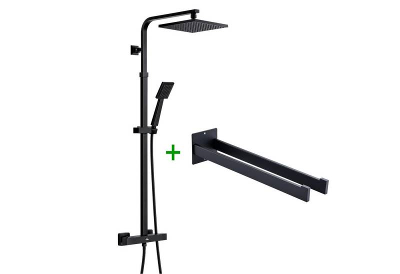 Auralum Max Duschsystem 38°C Thermostat Duscharmatur Regendusche Duschset Duschsäule, mit Doppelhandtuchhalter Edelstahl Handtuchhalter Ohne Bohren,Schwarz von Auralum Max