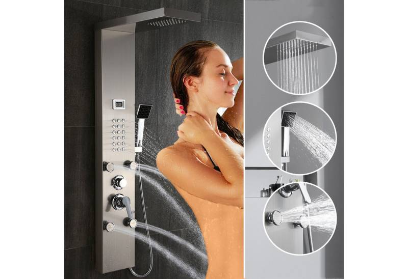 Auralum Max Duschsystem Brausegarnitur LCD Duschpaneel Regendusche Massagedusche, Handbrause, 4 Strahlart(en), Multifunktion Duschpaneel Edelstahl für Badezimmer Dusche von Auralum Max