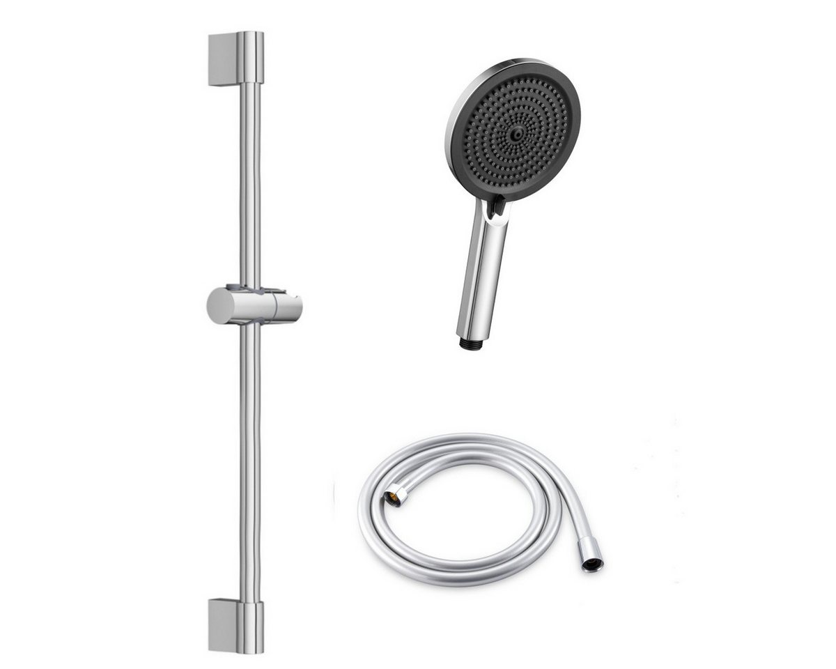 Auralum Max Duschsystem Chrom Duschset mit 4-Funktions-Handbrause, PVC-Brauseschlauch, Höhe 57 cm, 1 Strahlart(en), Höhenverstellbar von Auralum Max
