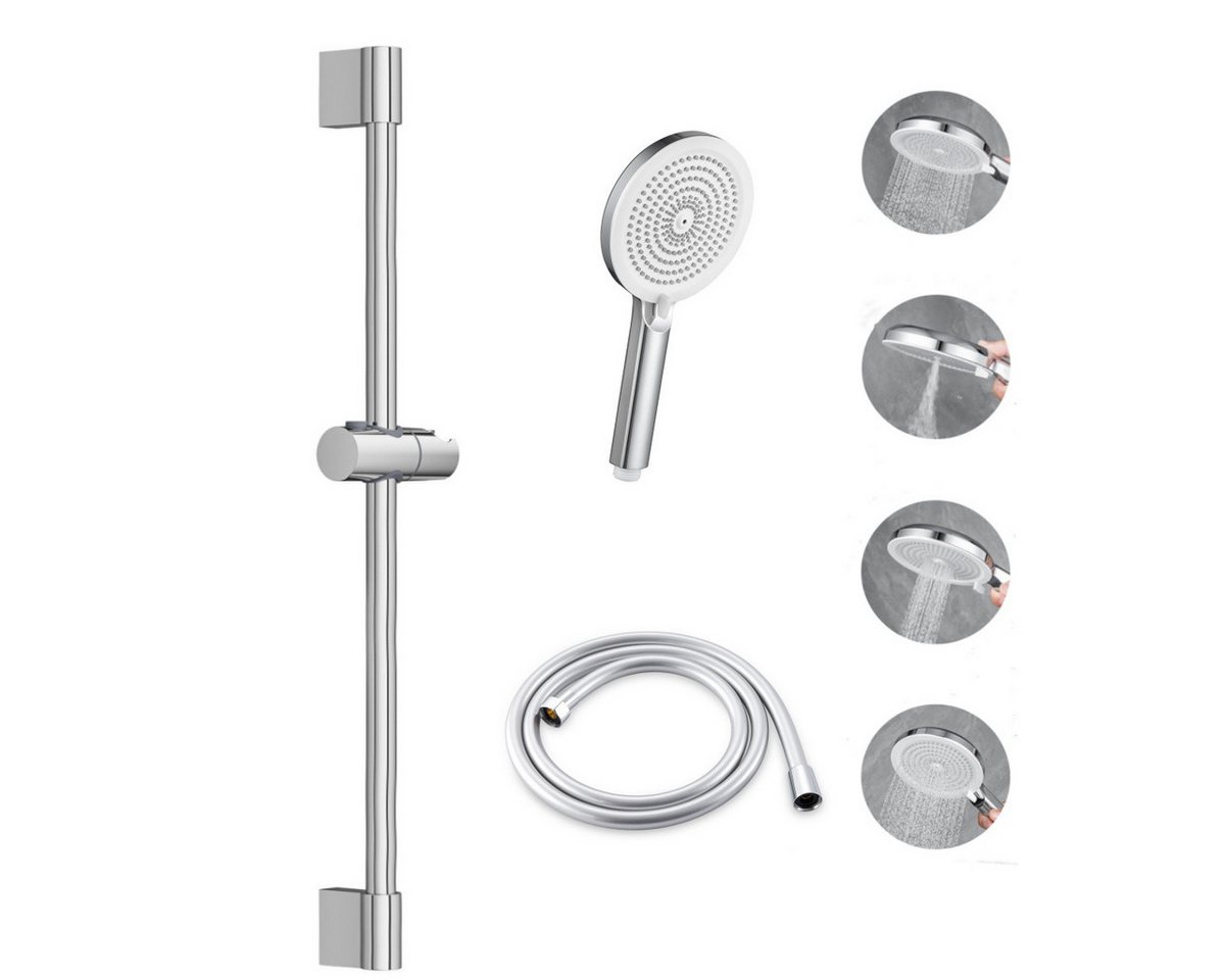 Auralum Max Duschsystem Chrom Duschset mit 4-Funktions-Handbrause, PVC-Brauseschlauch, Höhe 57 cm, 1 Strahlart(en), Höhenverstellbar von Auralum Max