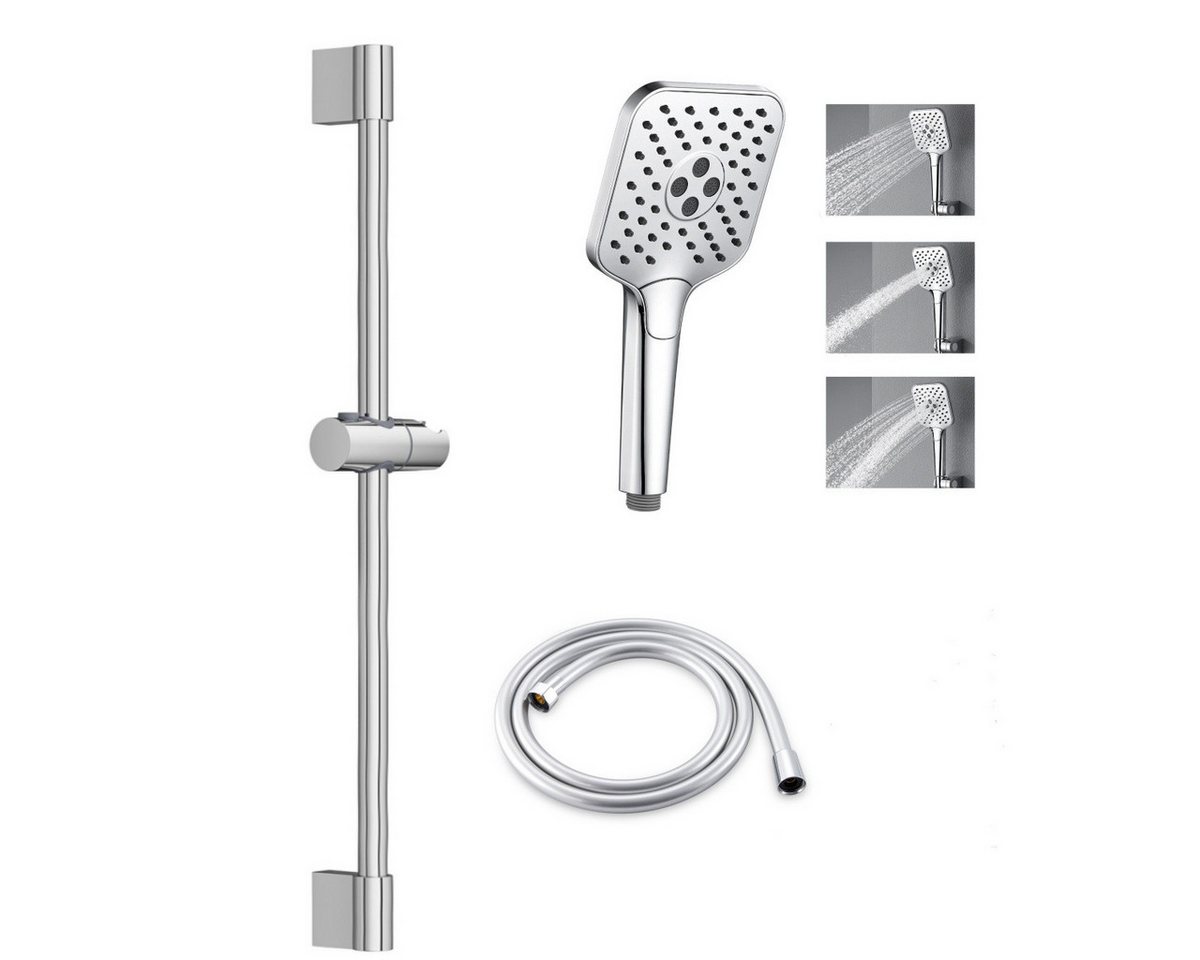 Auralum Max Duschsystem Chrom Duschset mit Handbrause und PVC-Brauseschlauch Höhenverstellbar, Höhe 57 cm, 1 Strahlart(en), PVC-Brauseschlauch von Auralum Max