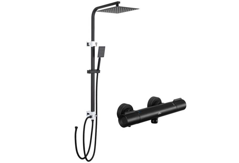 Auralum Max Duschsystem Duschset mit 38 ° C Duschthermostat Regendusche Kopfbrause Schwar, mit Kopfbrause Handbrause für Bad von Auralum Max