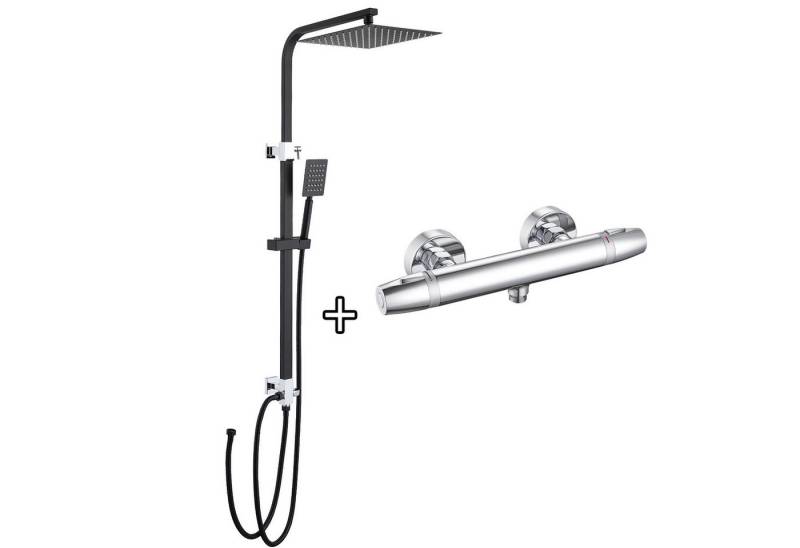Auralum Max Duschsystem Duschset mit Thermostat 38℃ Brausethermostat Duschstange Regendusche, Duscharmatur Duschsäule Dusche,25*25cm Regenduschkopf von Auralum Max