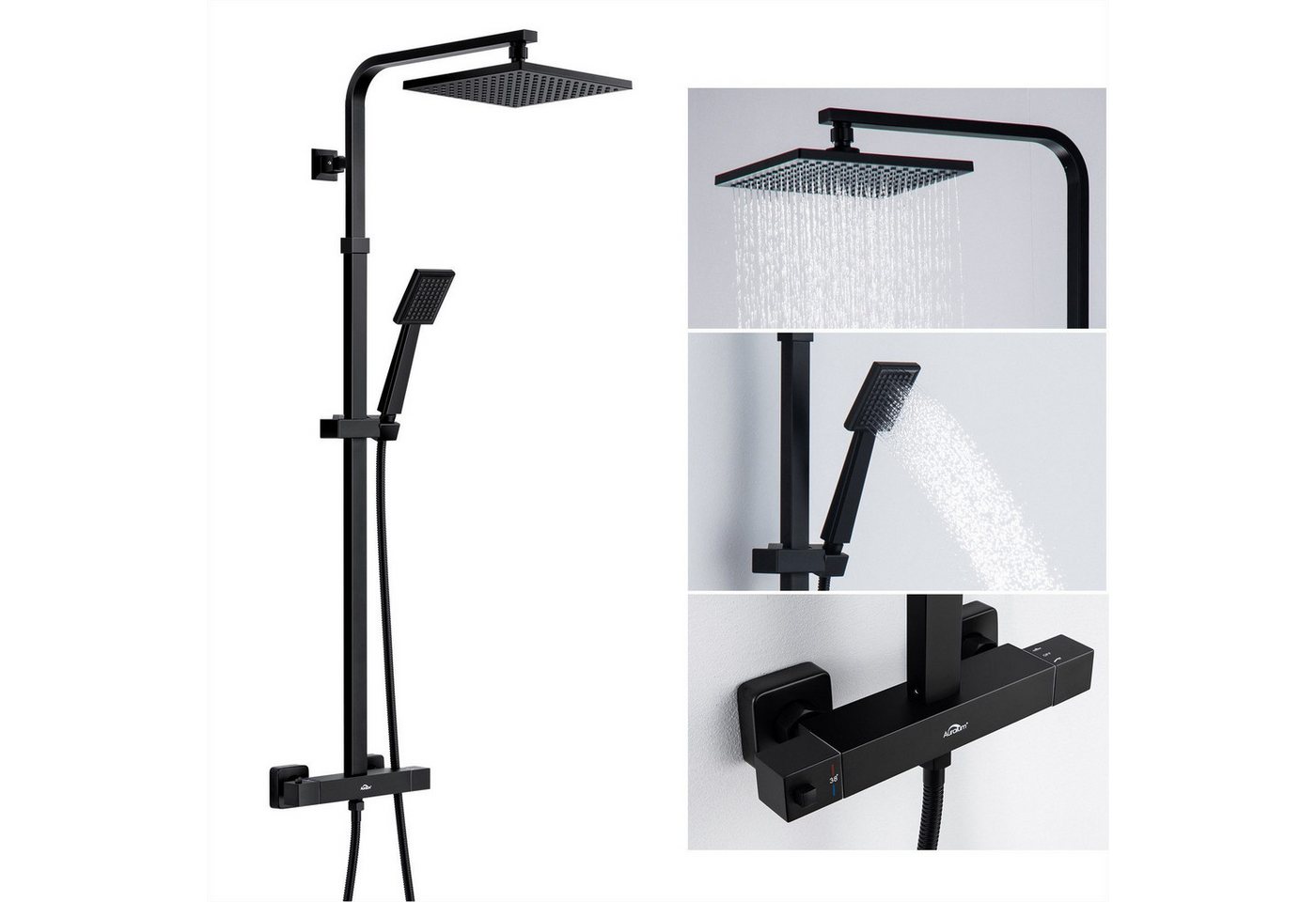 Auralum Max Duschsystem Duschsystem mit Thermostat Duscharmatur Duschset mit Regendusche, mit Handbrause und höhenverstellbar Duschstange,38°C thermostatische Auralum Max Duschsystem Duschsystem mit Thermostat Duscharmatur Duschset mit Regendusche, mit Handbrause und höhenverstellbar Duschstange,38°C thermostatische von Auralum Max