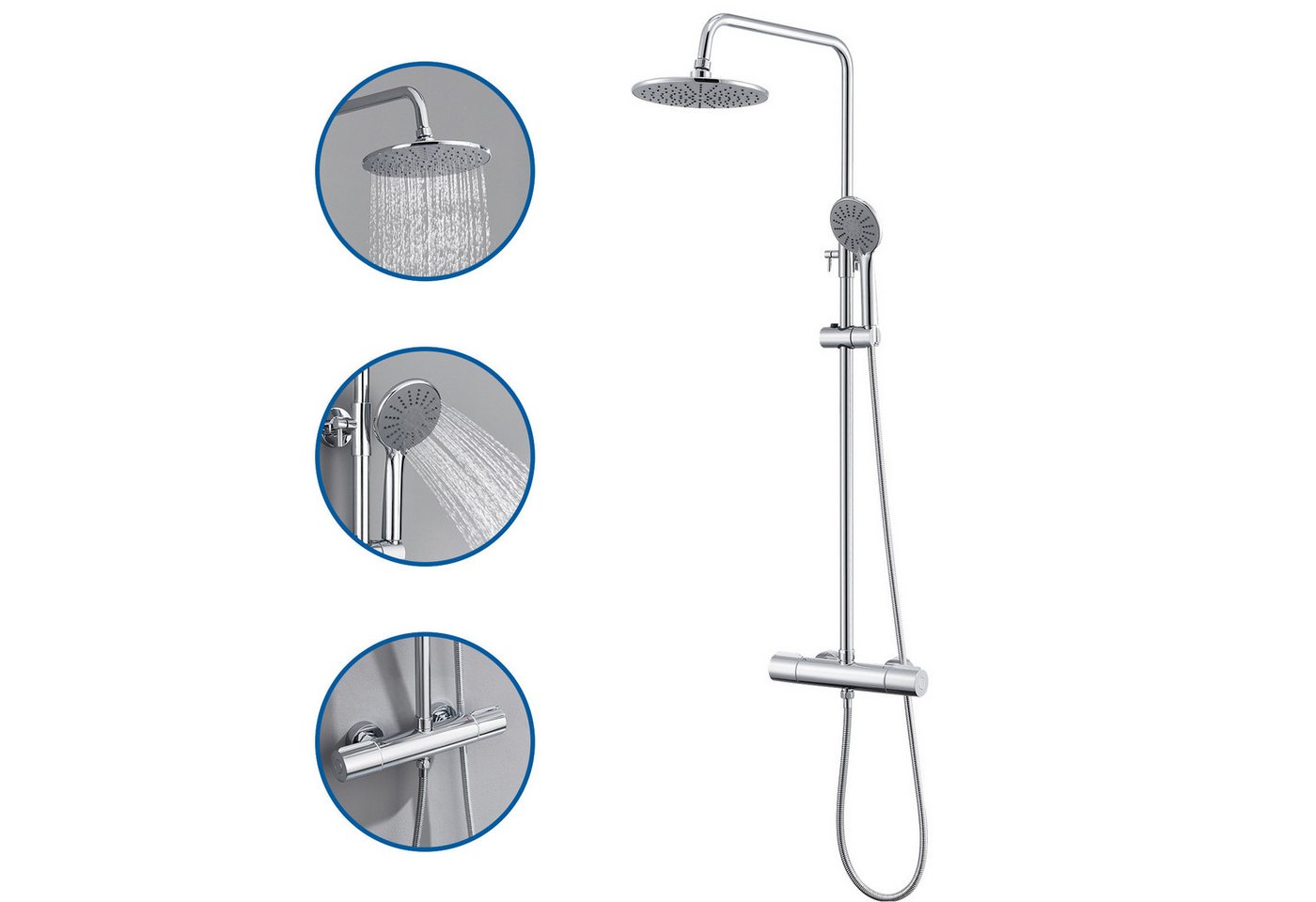 Auralum Max Duschsystem Duschsystem mit Thermostat Duscharmatur Regendusche Mischbatterie, mit 3 Strahlarten Handbrause Auralum Max Duschsystem Duschsystem mit Thermostat Duscharmatur Regendusche Mischbatterie, mit 3 Strahlarten Handbrause von Auralum Max