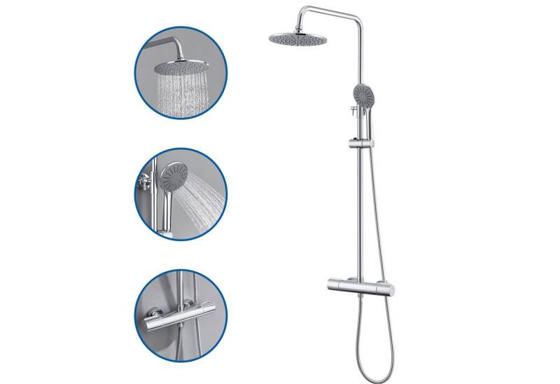 Auralum Max Duschsystem Duschsystem mit Thermostat Duscharmatur Regendusche Mischbatterie, mit 3 Strahlarten Handbrause von Auralum Max