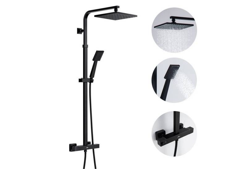 Auralum Max Duschsystem Regendusche Duschset Duschsäule mit Thermostat und Handbrause, Höhe 85-112 cm Verstellbare von Auralum Max
