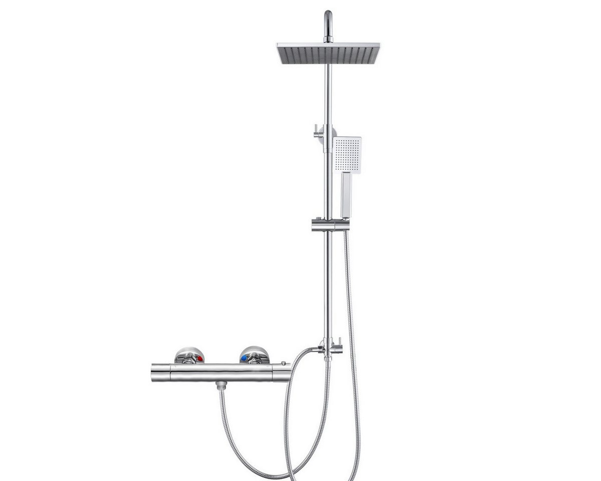 Auralum Max Duschsystem mit Armatur Thermostat-Duschsäule 25.4cm Rechteck Regendusche, Höhe 109 cm, 2 Strahlart(en), dusche brausegarnitur von Auralum Max