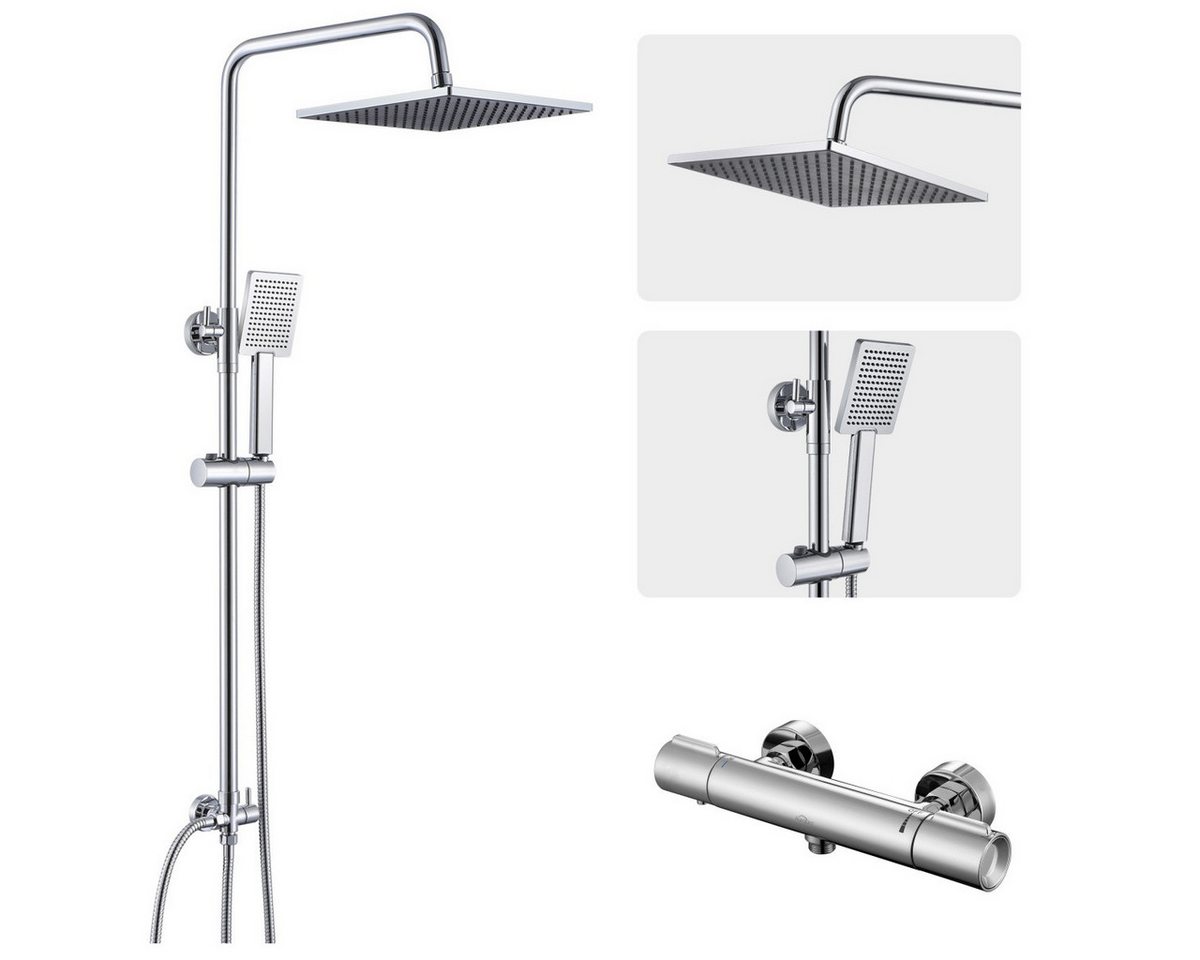 Auralum Max Duschsystem mit Thermostat und Duschsäule mit Handbrause Regendusche, Höhe 109 cm, 2 Strahlart(en), Duscharmatur von Auralum Max