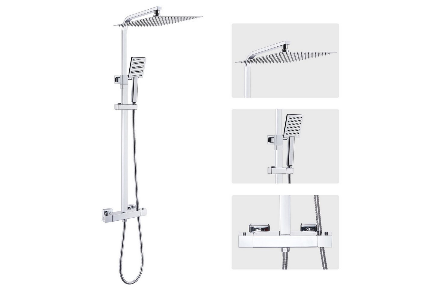 Auralum Max Duschsystem mit thermostat Handbrause mit Duschsäule Chrom-Brausegarnituren, Höhe 124.8 cm, 2 Strahlart(en), duschsystem ohne armatur von Auralum Max