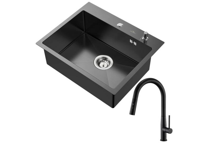 Auralum Max Edelstahlspüle Edelstahl Küchenspüle Einbauspüle 55x45cm Spülbecken + Küchenarmatur, Hochdruck Ausziehbar Spültischarmatur, inklusive Seifenspender und Ablaufgarnitur von Auralum Max