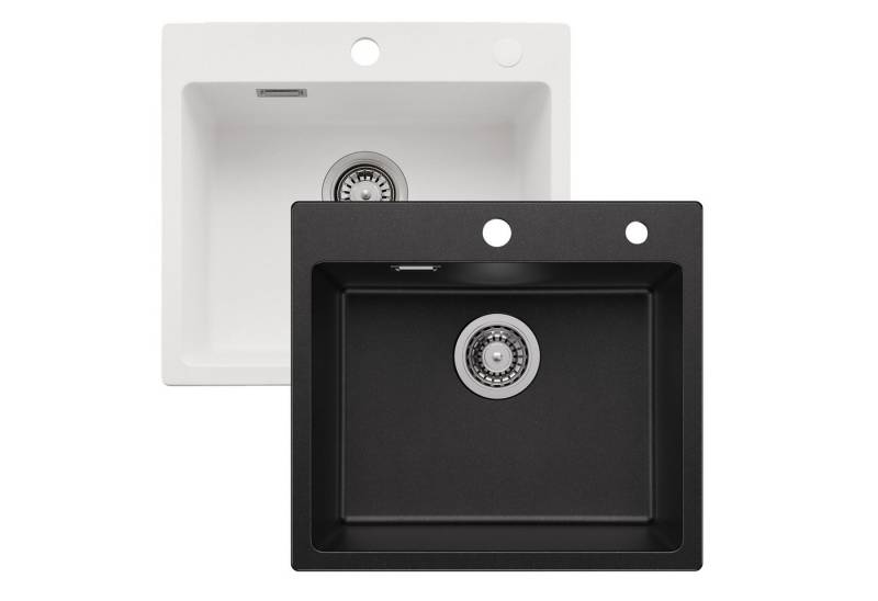 Auralum Max Granitspüle Küchenspüle Granit mit Siphon Einbauspüle 50x45 cm Eckig Spülbecken, Granit Spüle für 50 cm Unterschränke,Weiß/Schwarz von Auralum Max