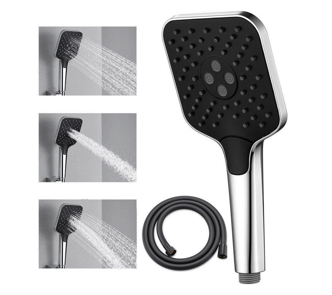 Auralum Max Handbrause 3 Strahlarten, ABS-Material, (Chrom/Schwarz, 1-tlg., Handbrausen), Mit PVC-Schlauch 1.5M von Auralum Max