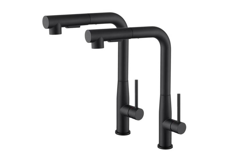 Auralum Max Küchenarmatur 2x Schwarz Ausziehbar Spültischarmatur Wasserhahn 360° Hochdruck mit 2 Strahlarten Brause Einhandmischer Mischbatterie von Auralum Max